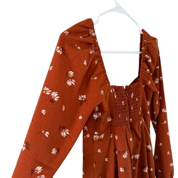 Abercrombie & Fitch Long-Sleeve Draped Bodice Mini Dress in Orange Spice - Picture 6 of 7